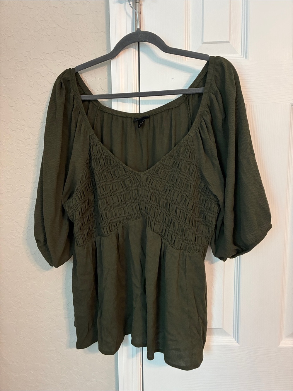 torrid Olive Green Smocked V-Neck Peasant Blouse